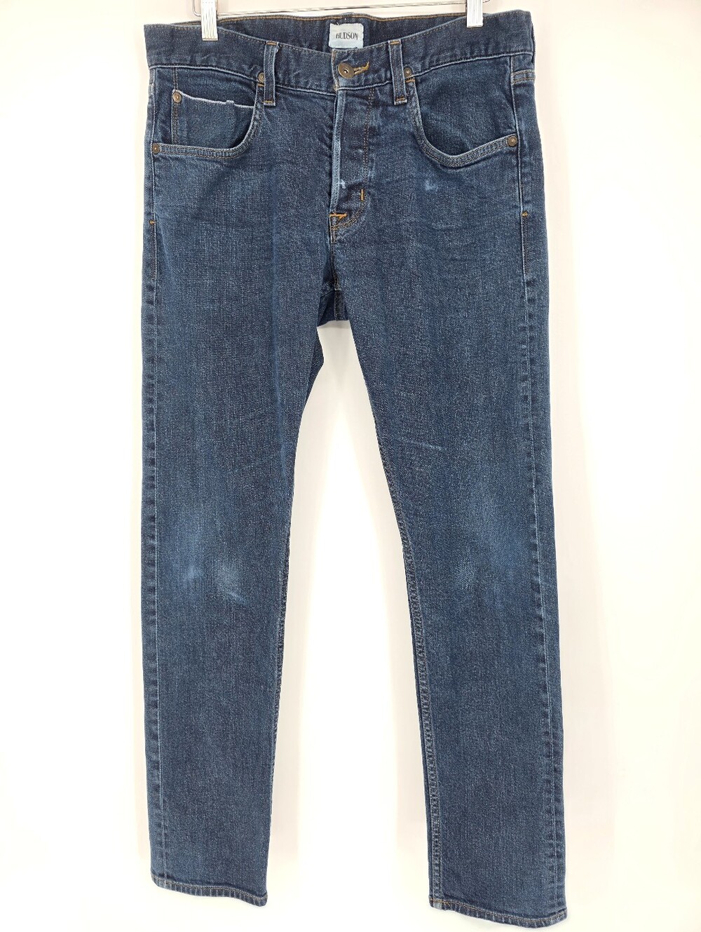 Hudson Blake Slim Straight Selvedge Button Fly Jeans Men 34x31 Dark Wash